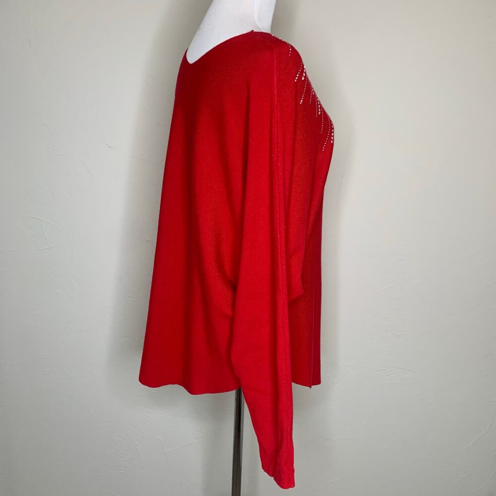Vila Milano Red Rhinestoned Sweater Sz XL Dolman Sleeve - Picture 4 of 9